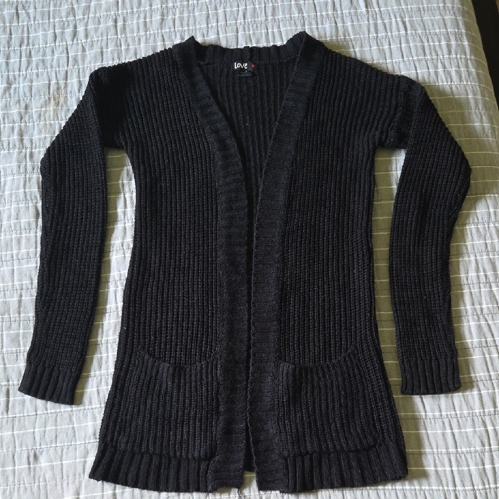 Love Black Ribbed Women's Cardigan